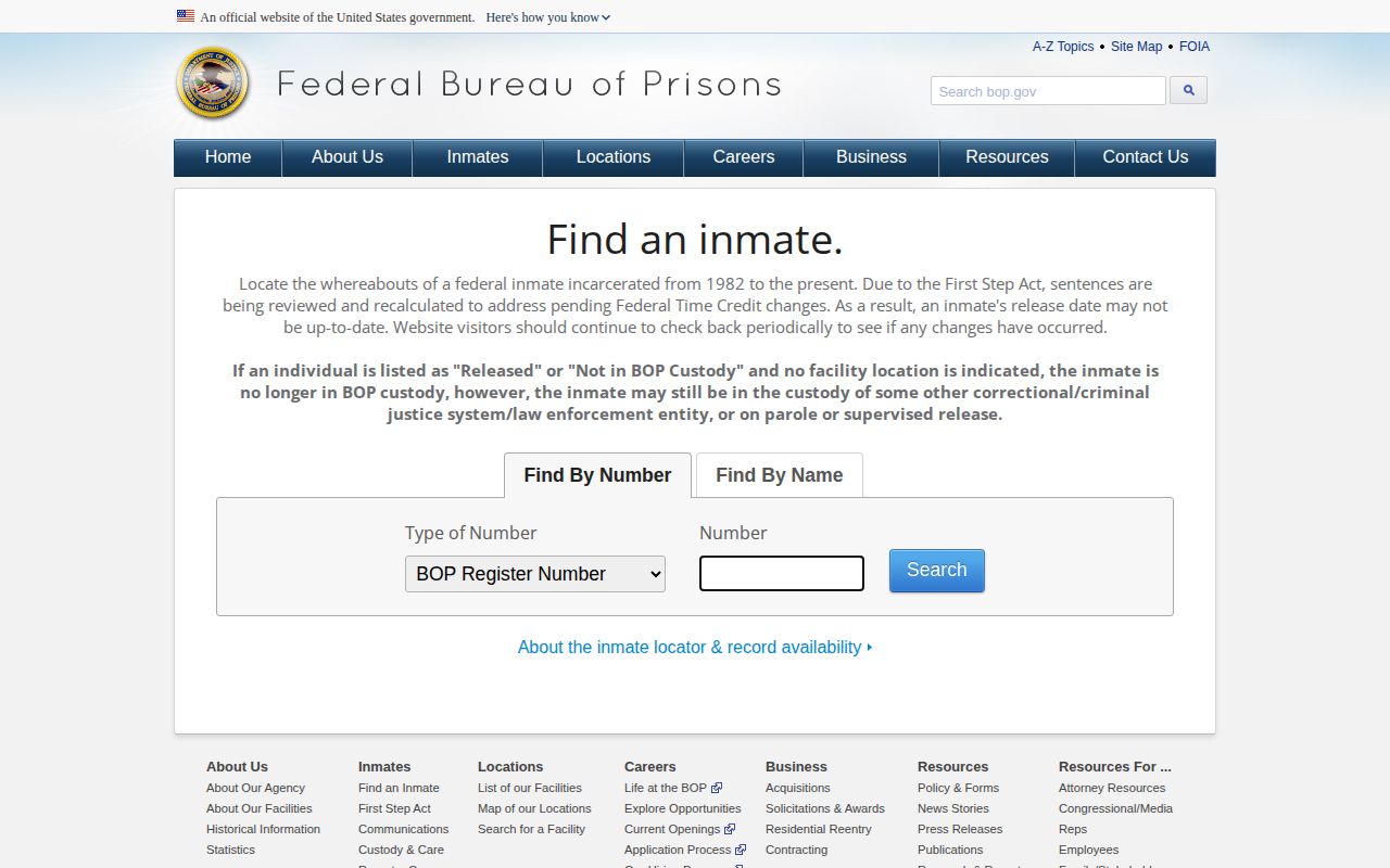 Federal Bureau of Prisons locator for a Newberry County federal release search