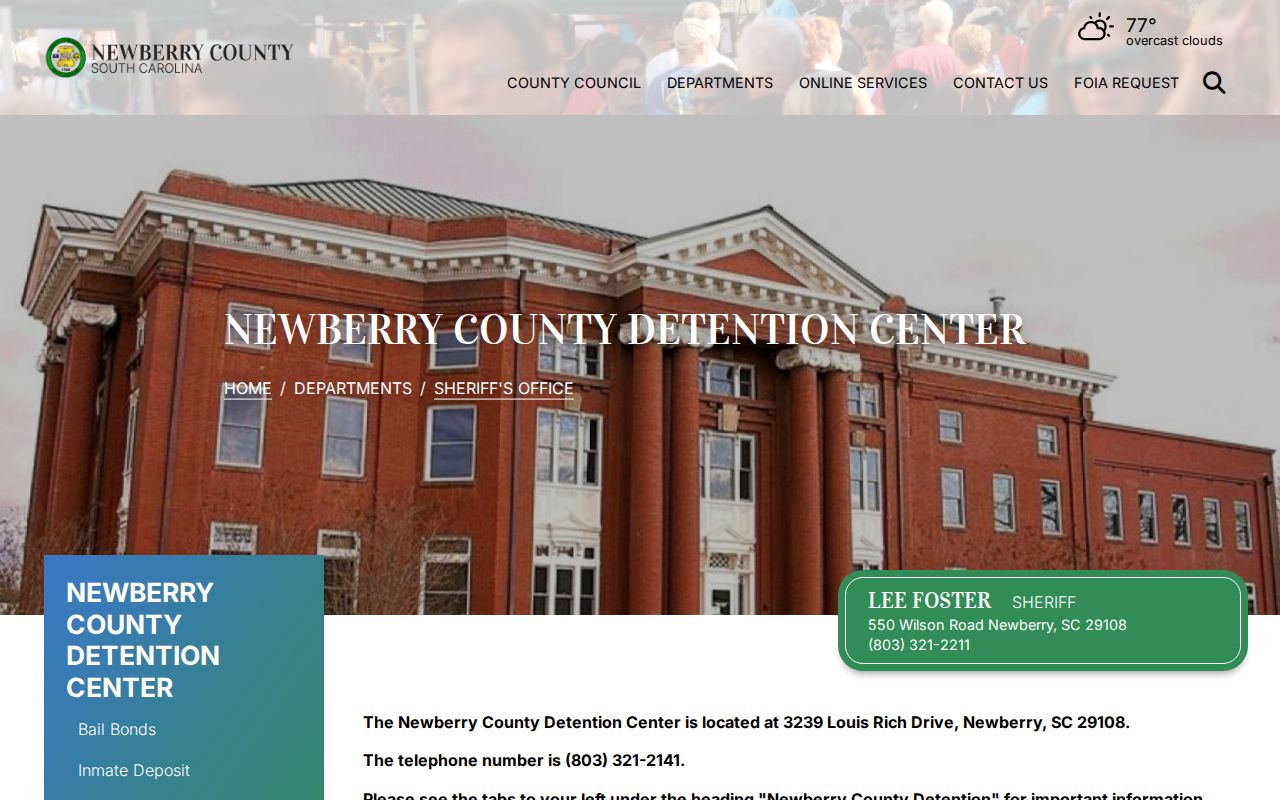 Newberry County Detention Center release search and facility information