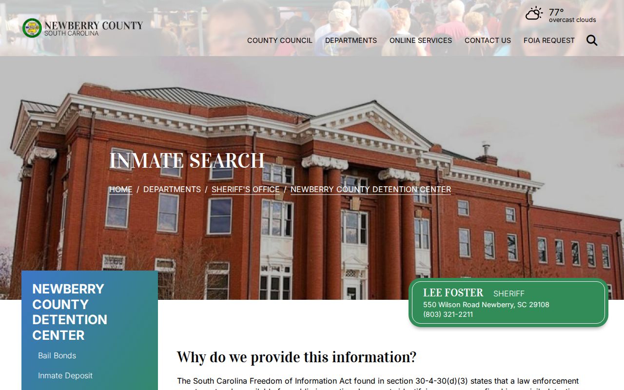 Newberry County released inmate search and 90-day record page