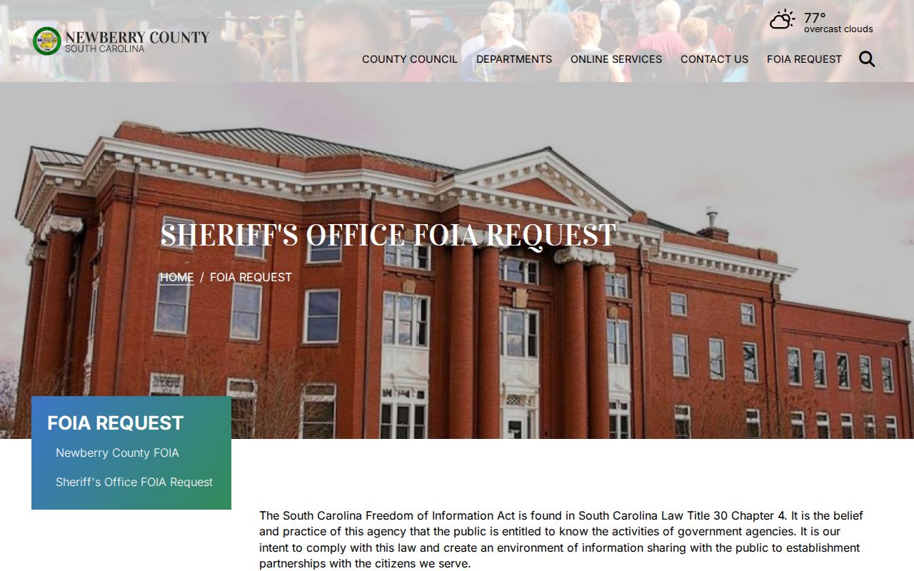 Newberry County released inmate booking photo FOIA request