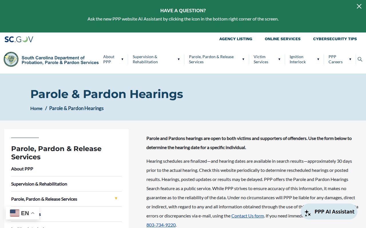 Newberry County parole hearing search and result portal