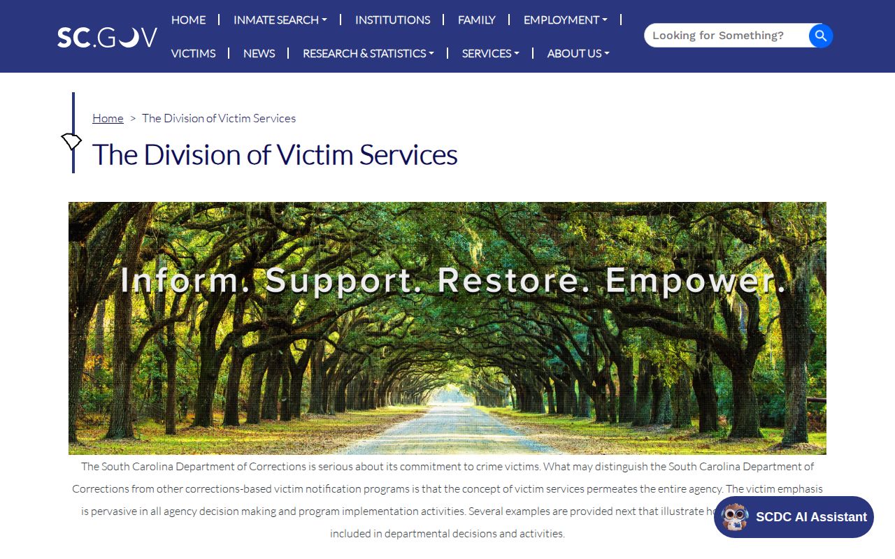 SCDC Victim Services information for Newberry County VINELink release checks