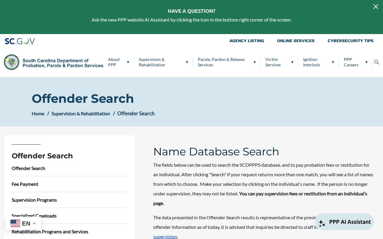 Newberry County parole and probation offender search form