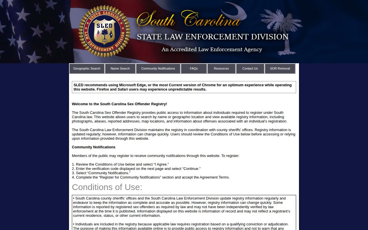 South Carolina registry distinct from Newberry County VINELink release records